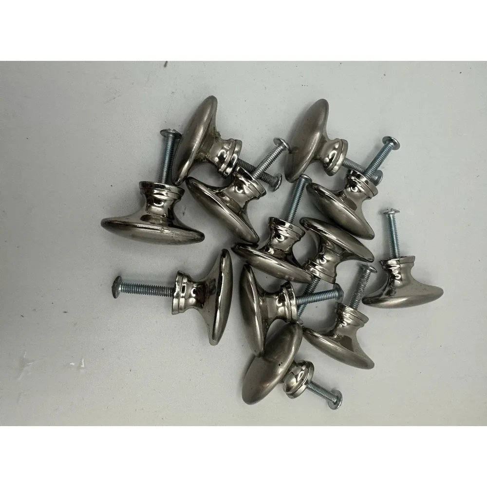 Lot 15 Cabinet Drawer Knobs Hardware Oval Door Pulls Metal Brushed Nickel 1-5/8
